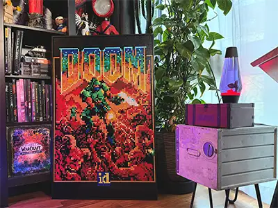 Pixel art van Doom box art